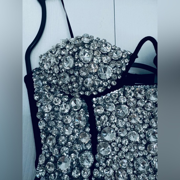 $1995 AREA Crystal Embroidered Bustier Top Black size XS See Measure On Picture - Picture 10 of 15